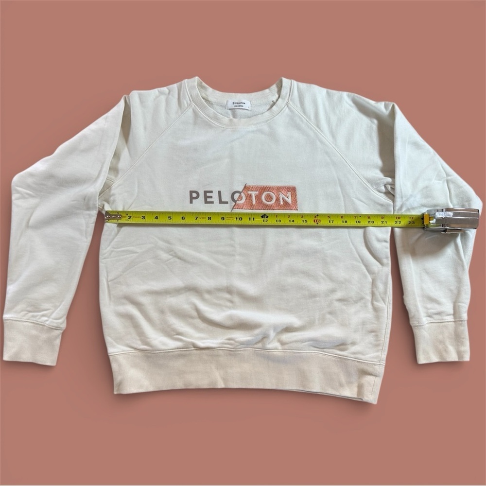 Peloton Women’s Cream Ivory Crewneck Sweatshirt Embroidered Orange Logo Large - Picture 4 of 5